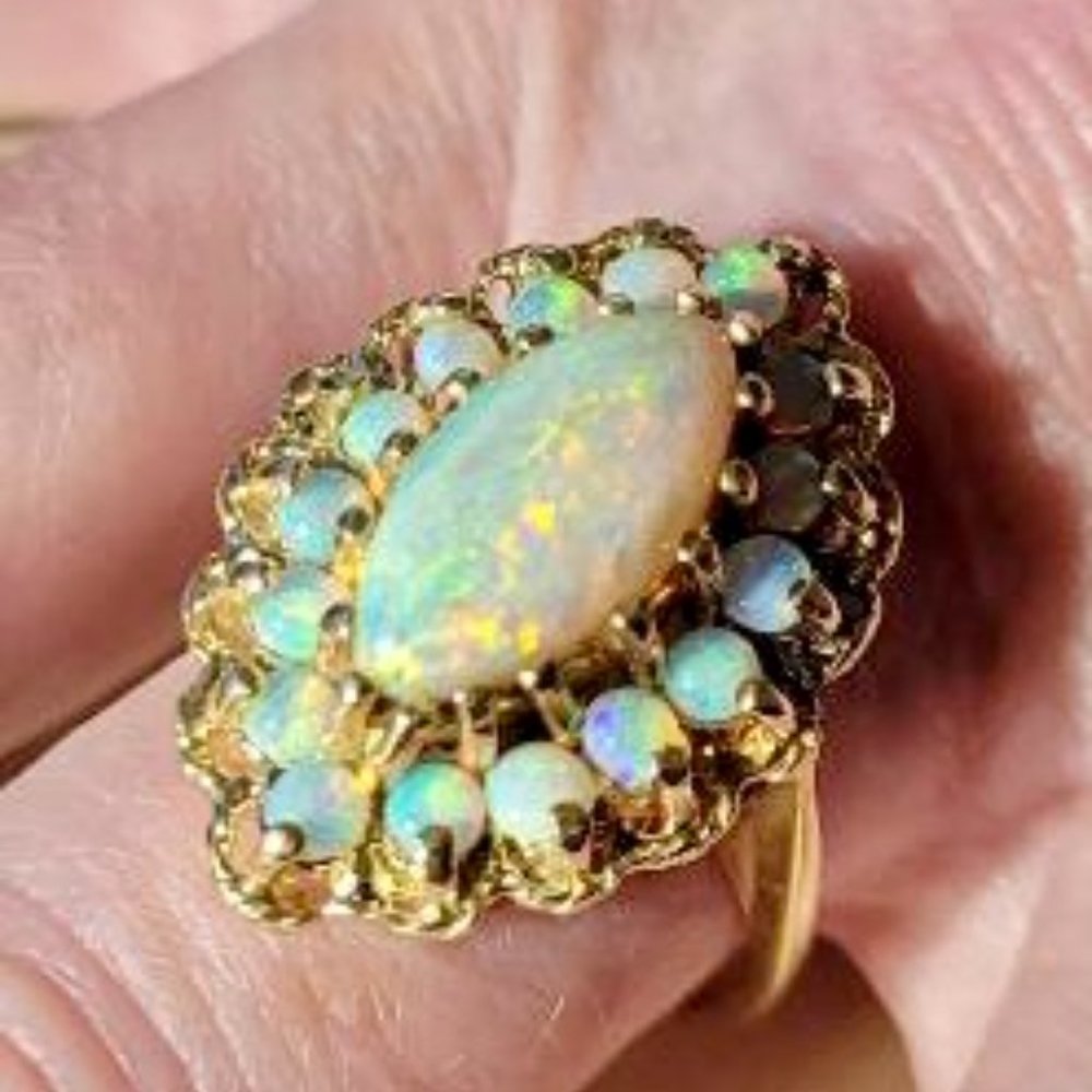 Huge Vintage Opal and 14K Gold Ring